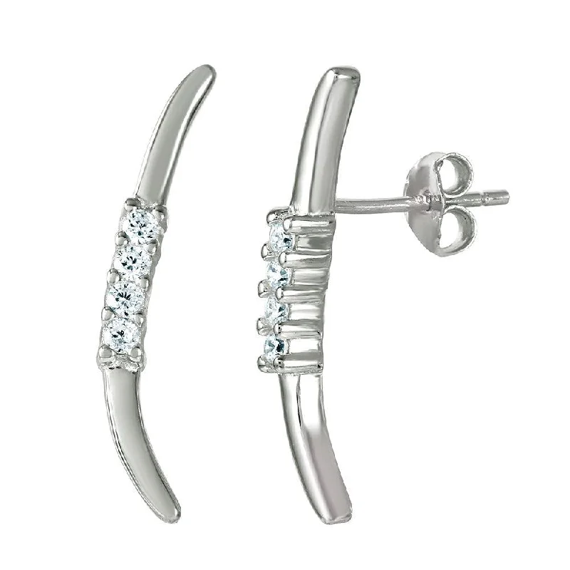 ladies earrings name layered-Silver 925 Rhodium Plated CZ Climbing Earrings - STE01031