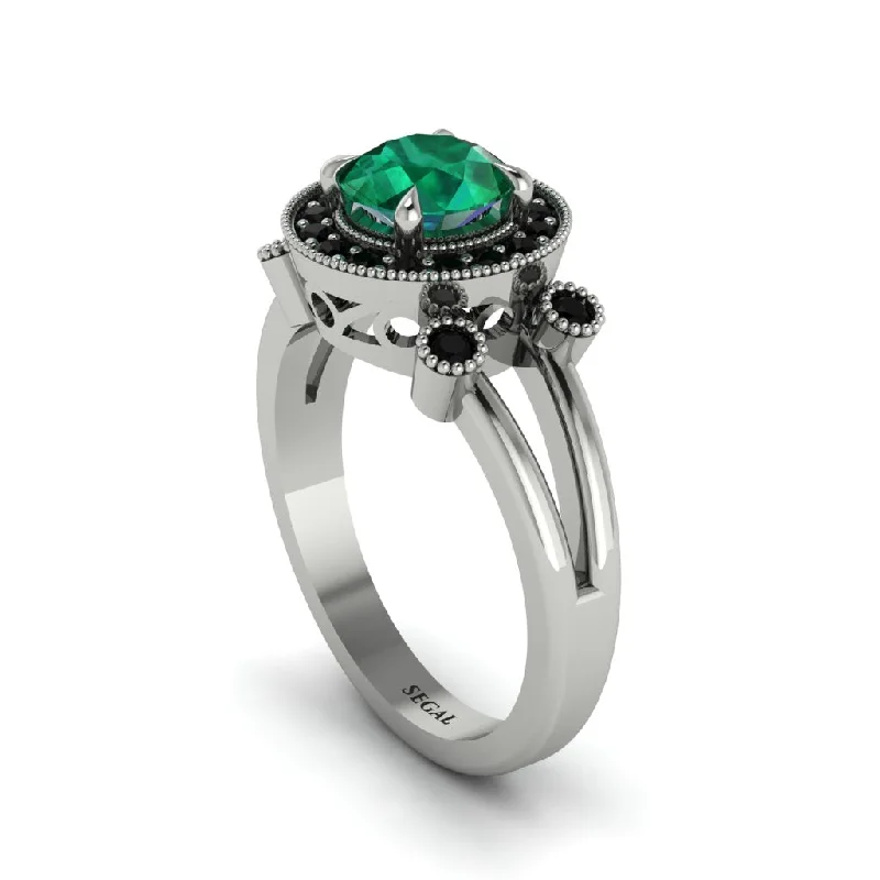 ladies engagement ring brushed diamond-Radiant Emerald Halo Gold Engagement Ring - Madilyn No. 36