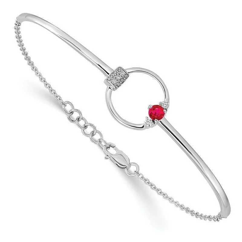 Ladies bracelets hammered craft looks-14k White Polished Diamond and Ruby Circle 7in w/.5in ext Bracelet