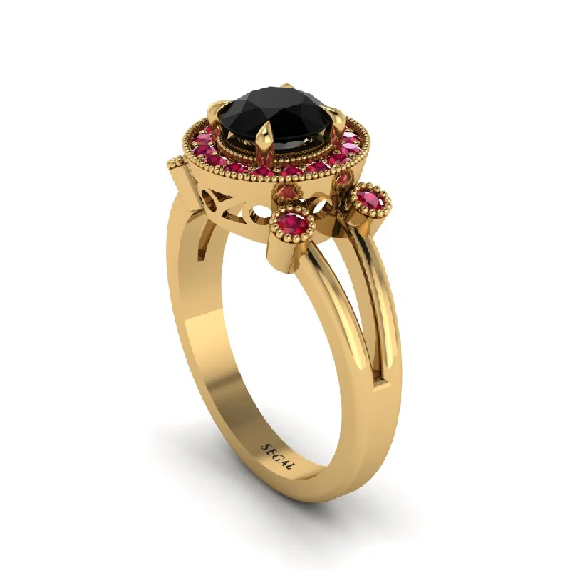 ladies engagement ring unique marquise cut-Radiant Black Diamond Halo Gold Engagement Ring - Madilyn No. 52