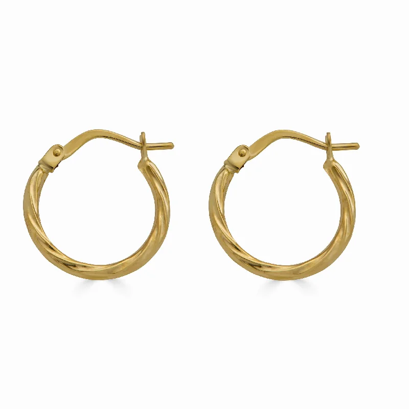 ladies earrings affordable oval-14E00367 - 14 Karat Yellow Gold Twisted Design Latch Back Hoop Earring