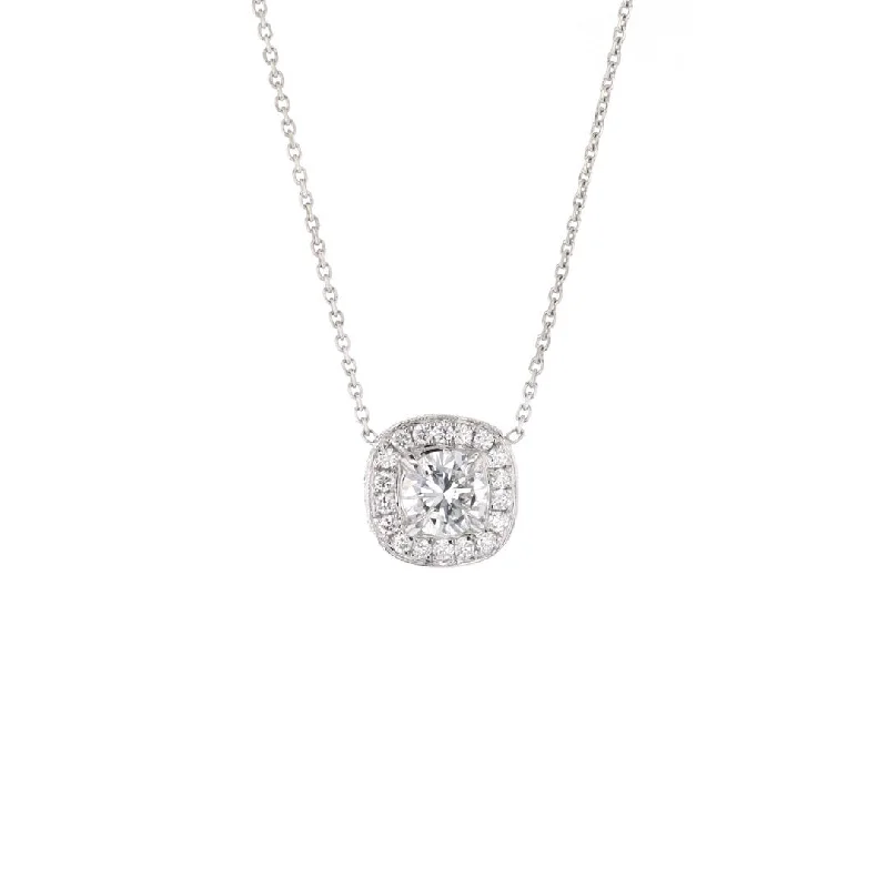 Ladies necklaces radiant shine styles-0.75 ct Diamond with 0.30 ctw Diamond Halo Pendant Necklace