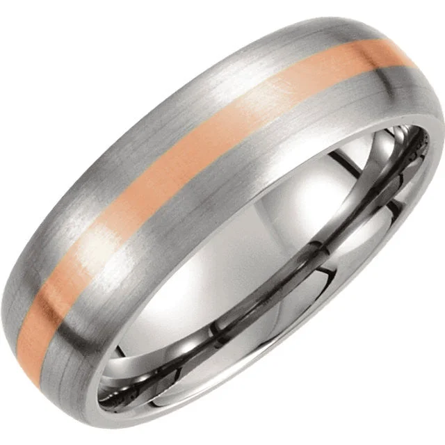 ladies ring braided gold-Titanium & 14k Rose Gold Inlay 7mm Satin Finish Band