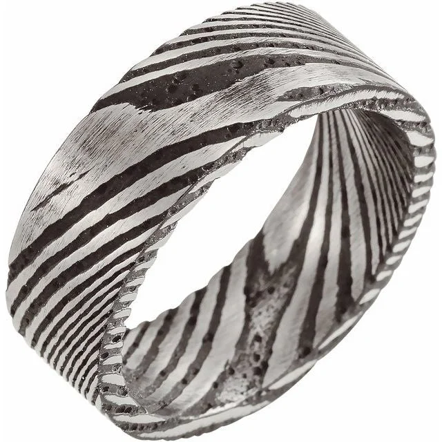 ladies ring luxury multi-stone-Damascus Steel 8 mm Patterned Flat Band