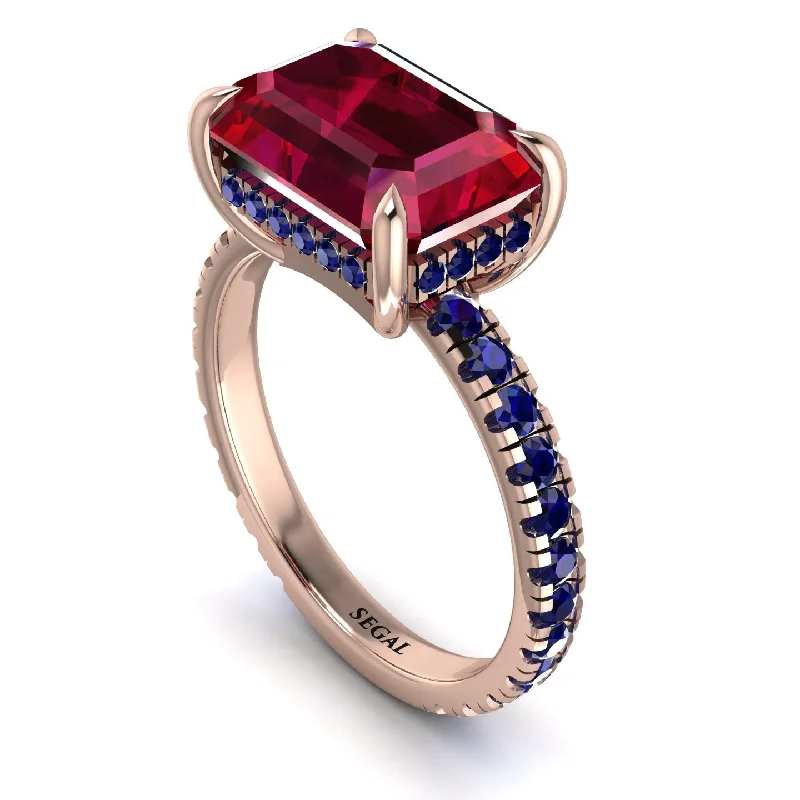 ladies engagement ring intricate turquoise-Emerald-Cut Ruby Pavé Engagement Ring - Daphne No. 71