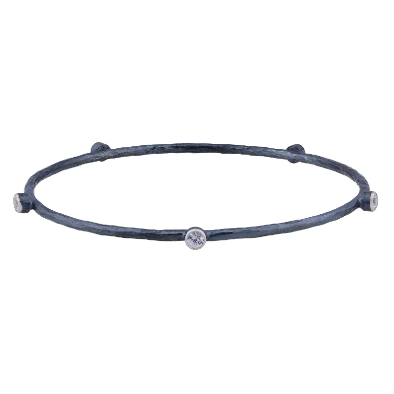 Ladies bracelets jade decorative pieces-Lika Behar Oxidized Silver Bangle Bracelet with 5 Sapphires