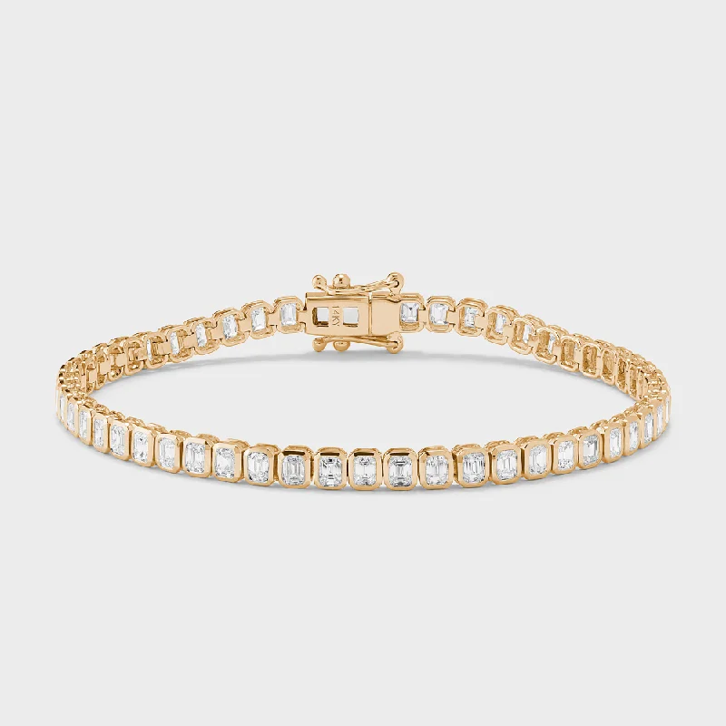 Ladies bracelets Valentine’s Day specials-Bezel Set Emerald Cut Tennis Bracelet