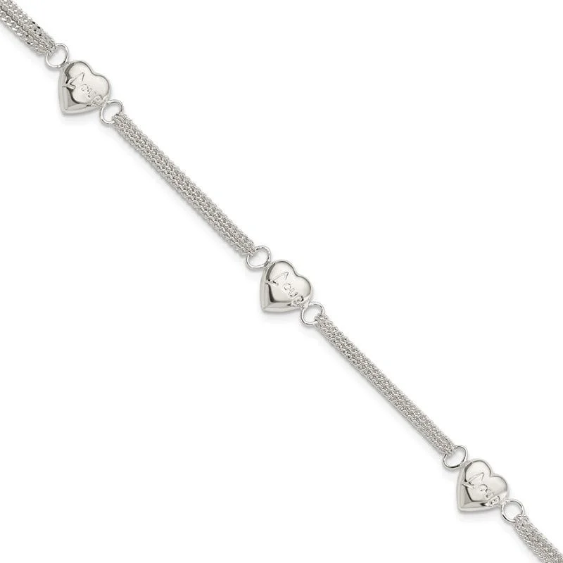 Ladies bracelets wire-wrapped bracelets-Sterling Silver Heart with Love Bracelet