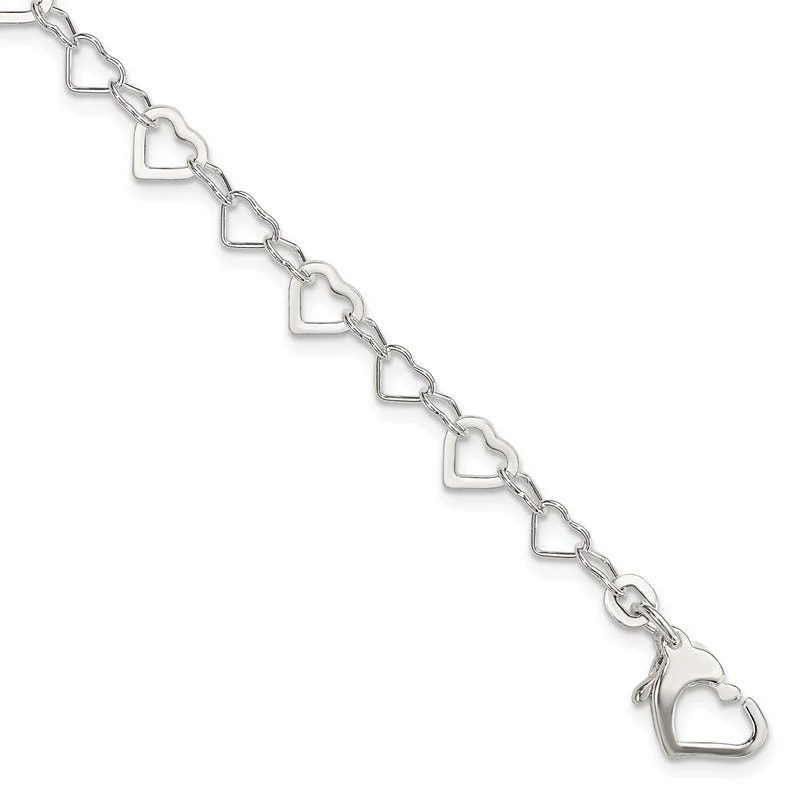 Ladies bracelets white diamond styles-Sterling Silver Linked Heart Bracelet