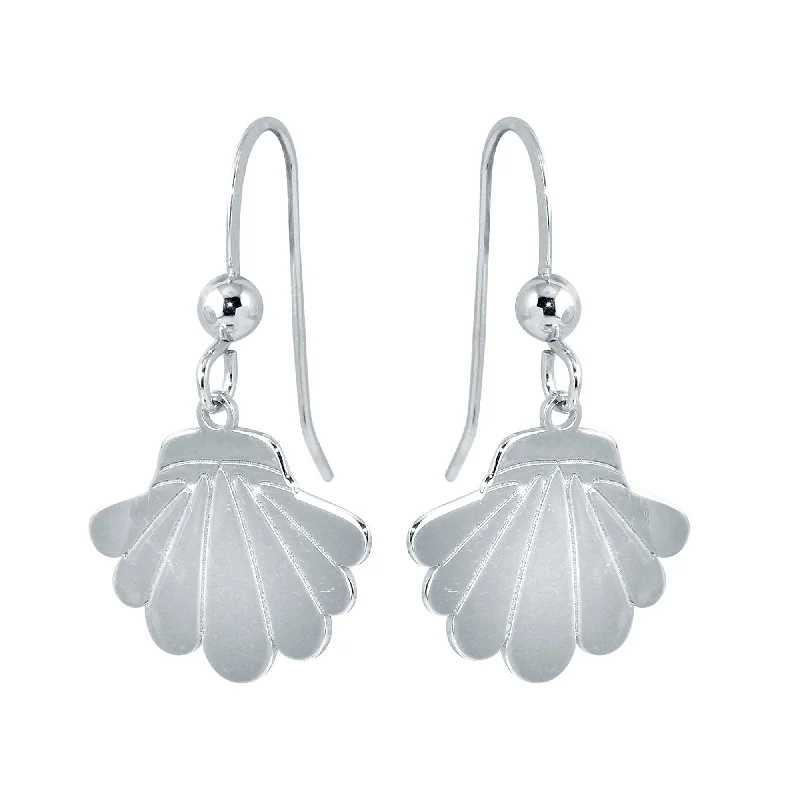 ladies earrings twisted gold-Rhodium Plated 925 Sterling Silver Dangling Shell Earrings - SOE00037