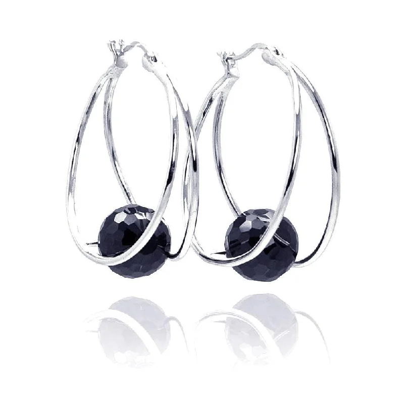 ladies earrings smooth crescent-Clearance-Silver 925 Rhodium Plated Round CZ Hoop Earrings - STE00546