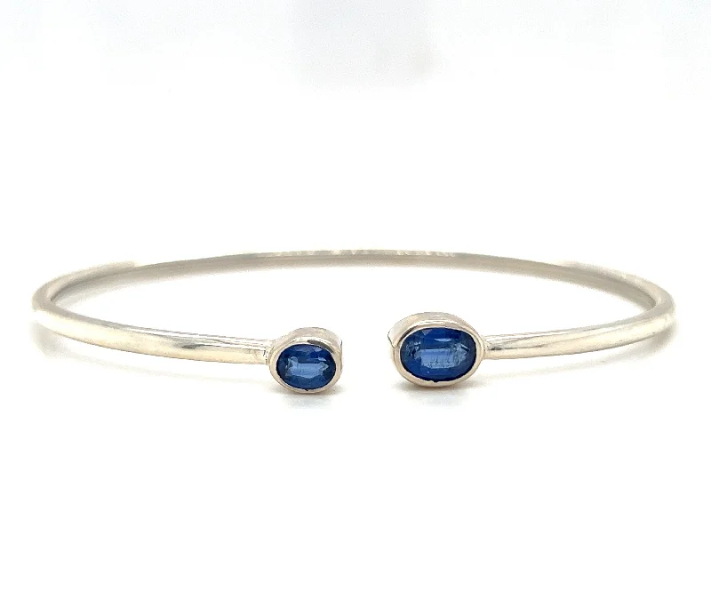 Ladies bracelets shiny gold designs-Sterling Silver Kyanite Bangle Bracelet