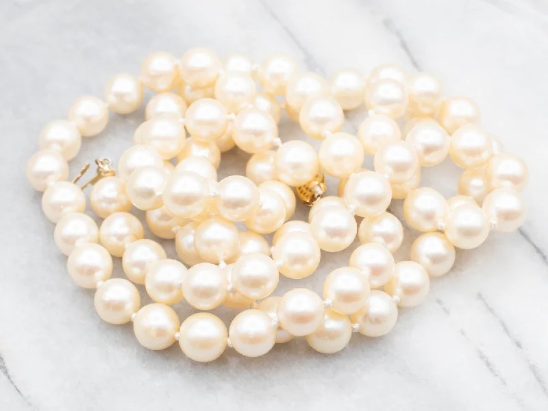 Ladies necklaces art deco necklaces-Long Saltwater Pearl Strand Necklace