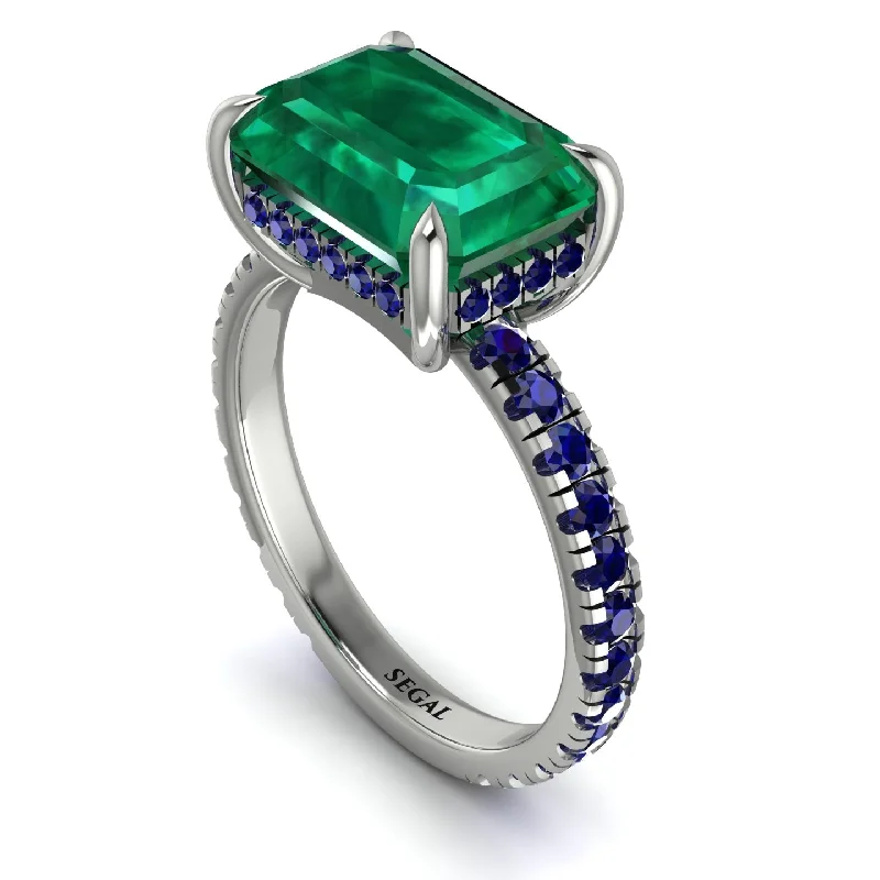 ladies engagement ring hammered black friday-Emerald-Cut Emerald Pavé Engagement Ring - Daphne No. 66