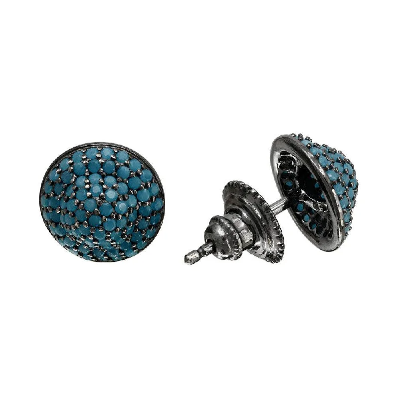 ladies earrings winter amethyst-Black Rhodium Plated 925 Sterling Silver Dome Turquoise CZ Stud Earrings - GME00088BLK