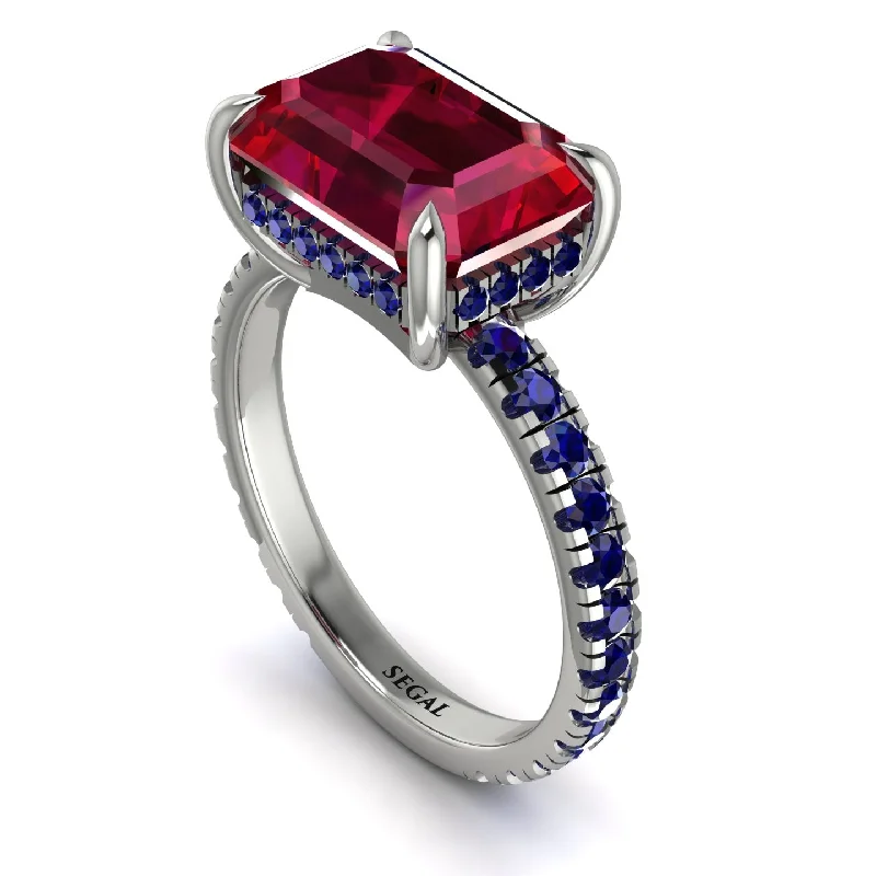 ladies engagement ring vintage amethyst-Emerald-Cut Ruby Pavé Engagement Ring - Daphne No. 72