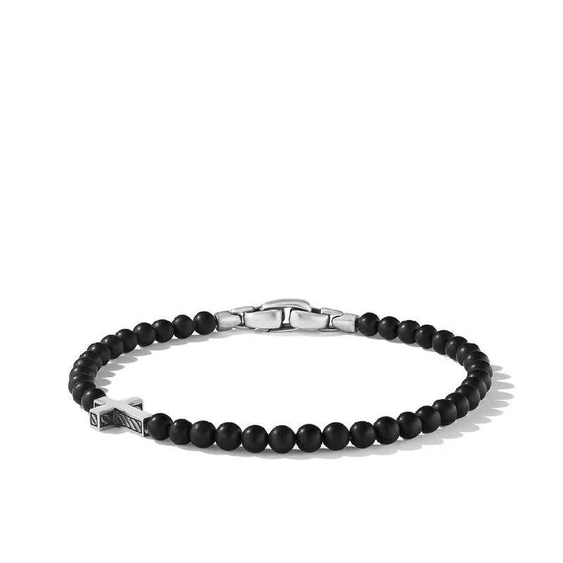 Ladies bracelets glitter accent styles-David Yurman Spiritual Beads Cross Station Bracelet with Black Onyx