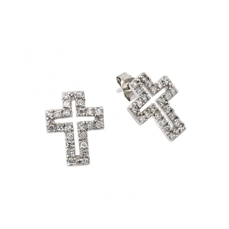 ladies earrings lightweight multi-stone-Silver 925 Rhodium Plated Cross Clear CZ Inlay Stud Earrings - STE00023