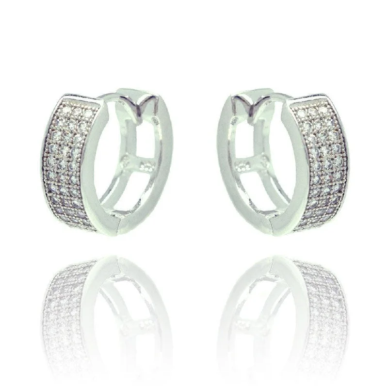 ladies earrings spring oval-Silver 925 Rhodium Plated Round CZ Inlay Hoop Earrings - BGE00287