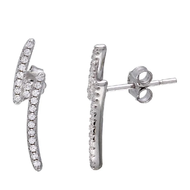 ladies earrings beach long-Rhodium Plated 925 Sterling Silver Lightning CZ Earrings - STE01076RH