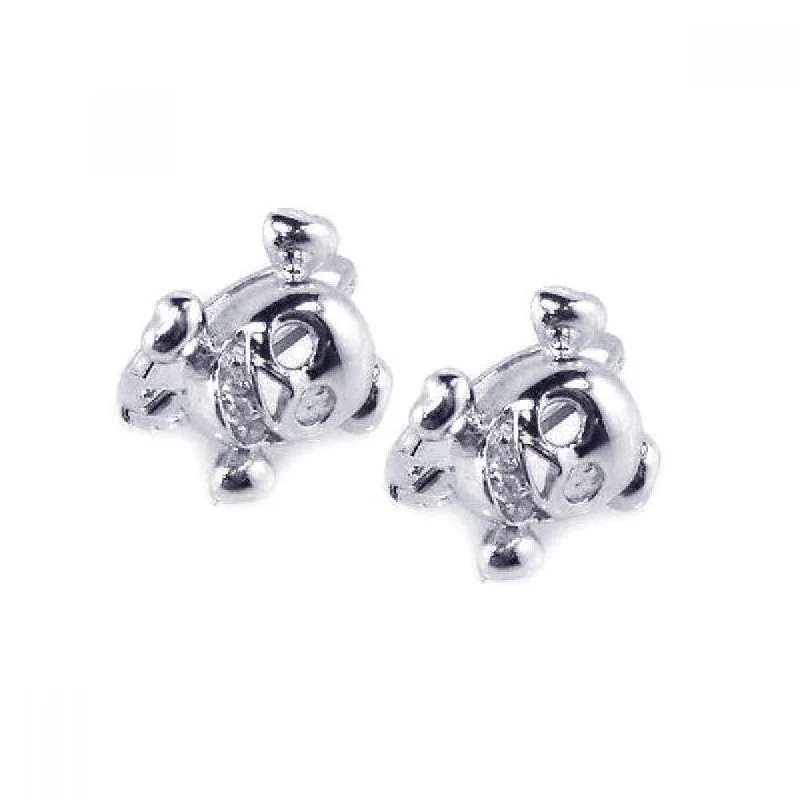 ladies earrings unique oval-Silver 925 Rhodium Plated Skull CZ Hoop Earrings - STE00524