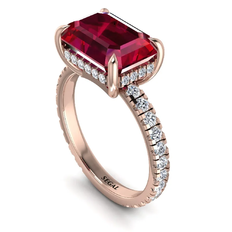 ladies engagement ring trendy purple amethyst-Emerald-Cut Ruby Pavé Engagement Ring - Daphne No. 11