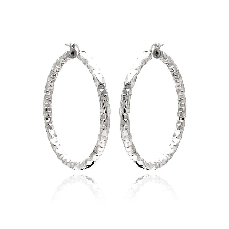 ladies earrings shell cluster-Clearance-Silver 925 Rhodium Plated Hoop Earrings - ITE00021RH