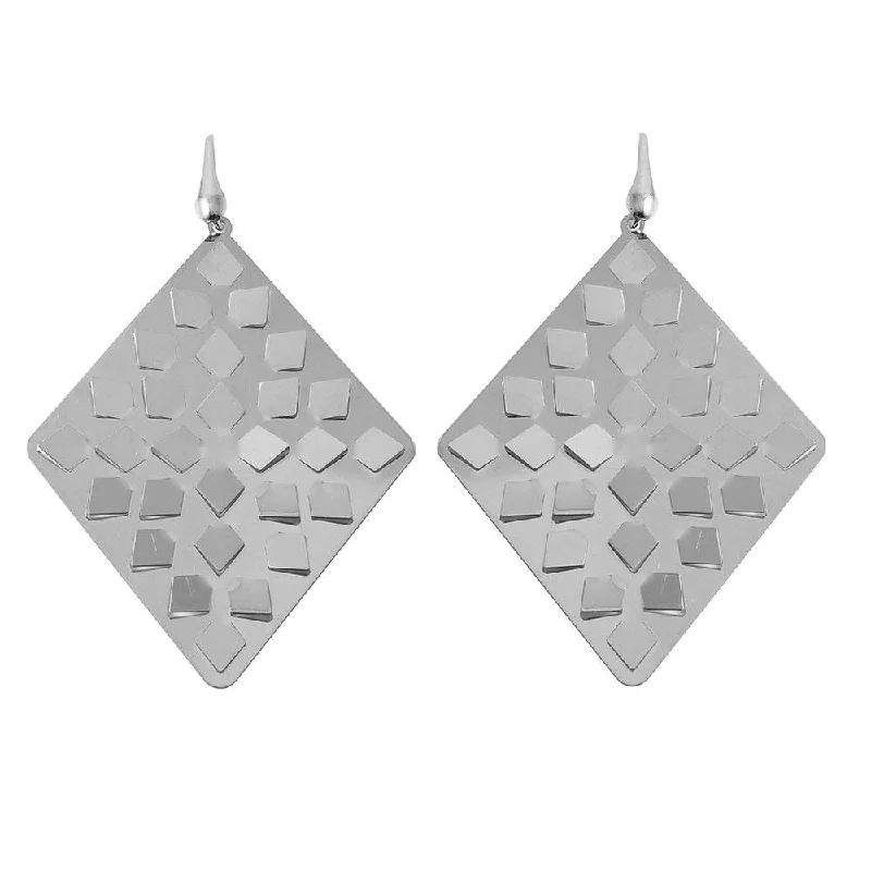 ladies earrings classic teardrop-Silver 925 Rhodium Plated Rhombus Earrings - ECE00014RH