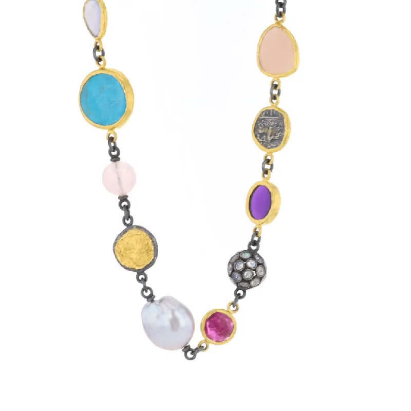 Ladies necklaces signature piece styles-34" 24K & Silver Multi-Stone Necklace