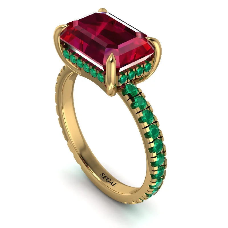 ladies engagement ring constellation sustainable-Emerald-Cut Ruby Pavé Engagement Ring - Daphne No. 25