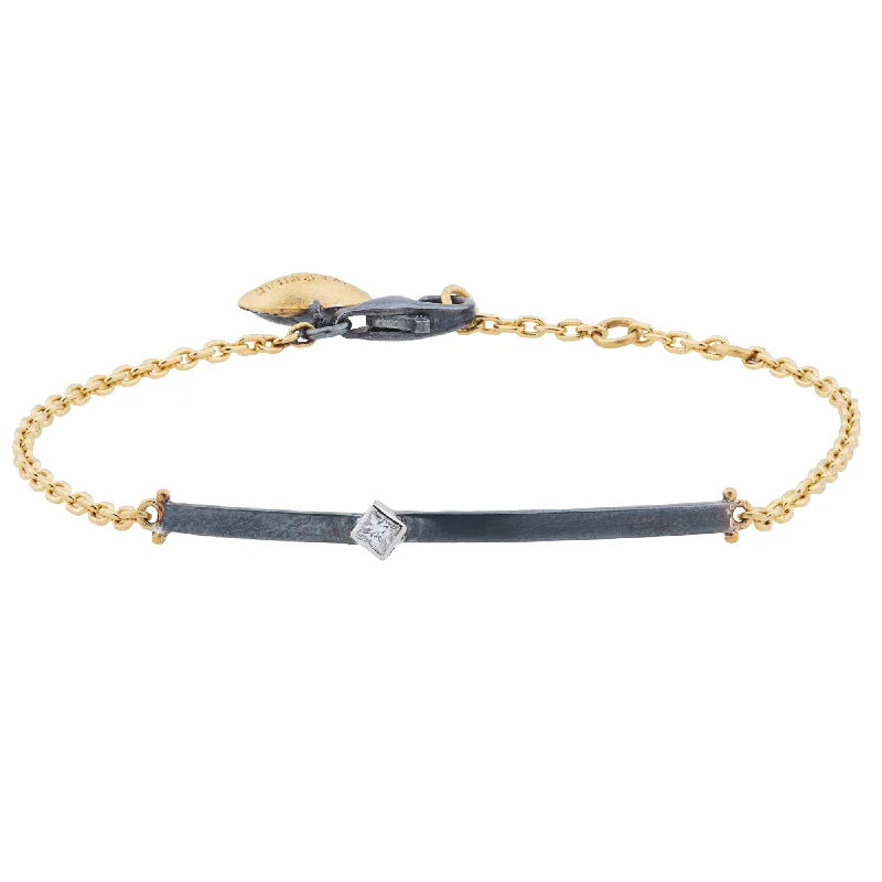 Ladies bracelets floral detail bracelets-Lika Behar "Chained" Bracelet Oxidized Silver & Yellow Gold CD-B-137-GXD