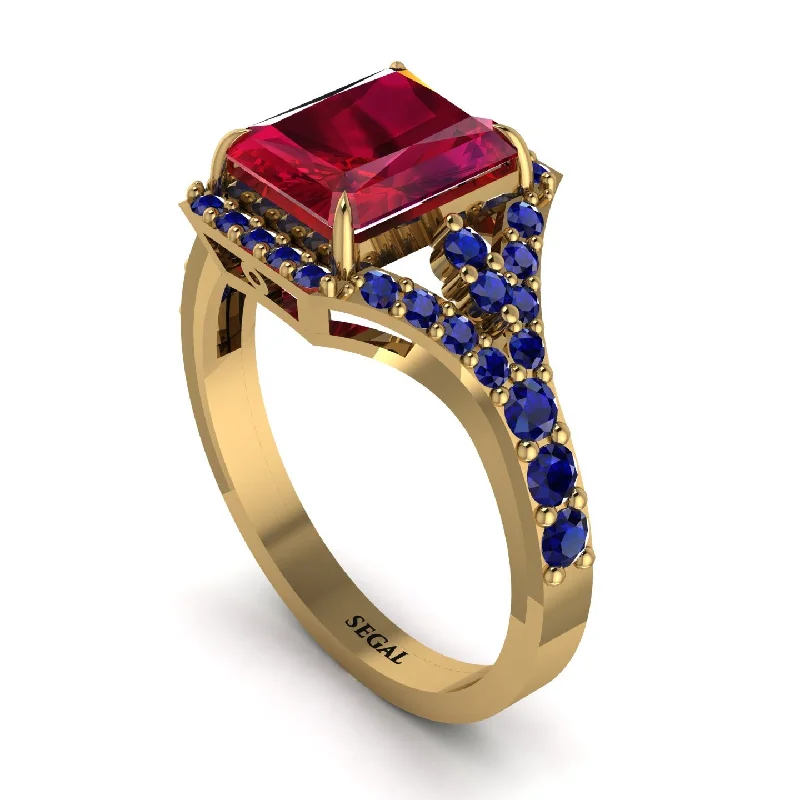 ladies engagement ring trendy blue sapphire-Radiant Cut Ruby 14K Halo Engagement Ring - Cassidy No. 70