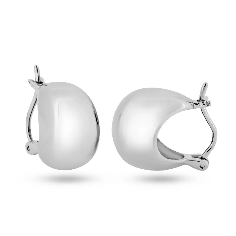 ladies earrings fall layered-Rhodium Plated 925 Sterling Silver Puff Huggie Hoop Earrings - GME00139