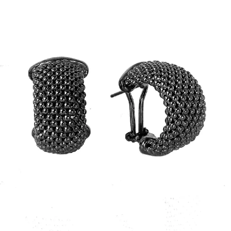 ladies earrings textured layered-Clearance-Silver 925 Black Rhodium Plated Clip Post Chain-texture Earrings - ITE00058BLK