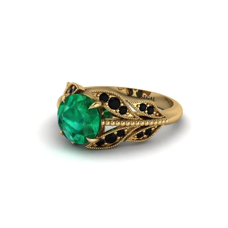 ladies engagement ring winter halo-Emerald Majestic Leaf Gold Engagement Ring - Makenna No. 34