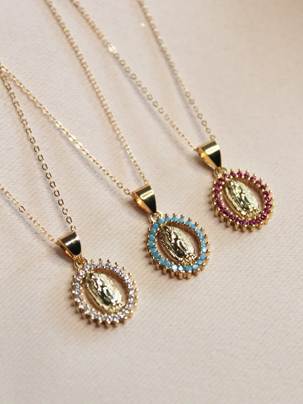 Ladies necklaces metallic sheen styles-Mini Mother Mary Necklace (3 colors)