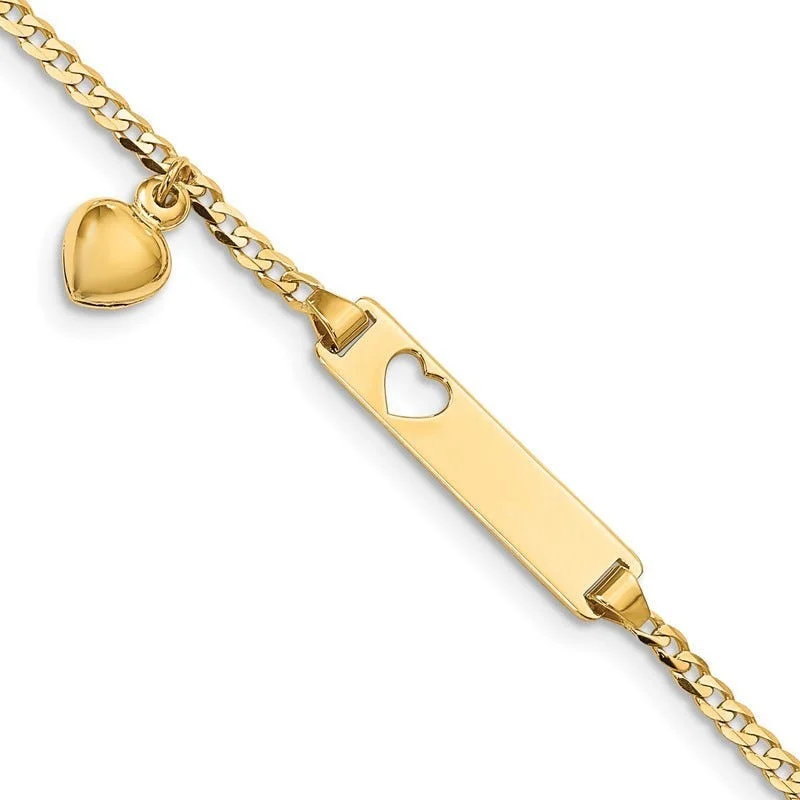 Ladies bracelets famous designer labels-14k Cut-out Heart w/Dangling Heart Children's Curb Link ID Bracelet