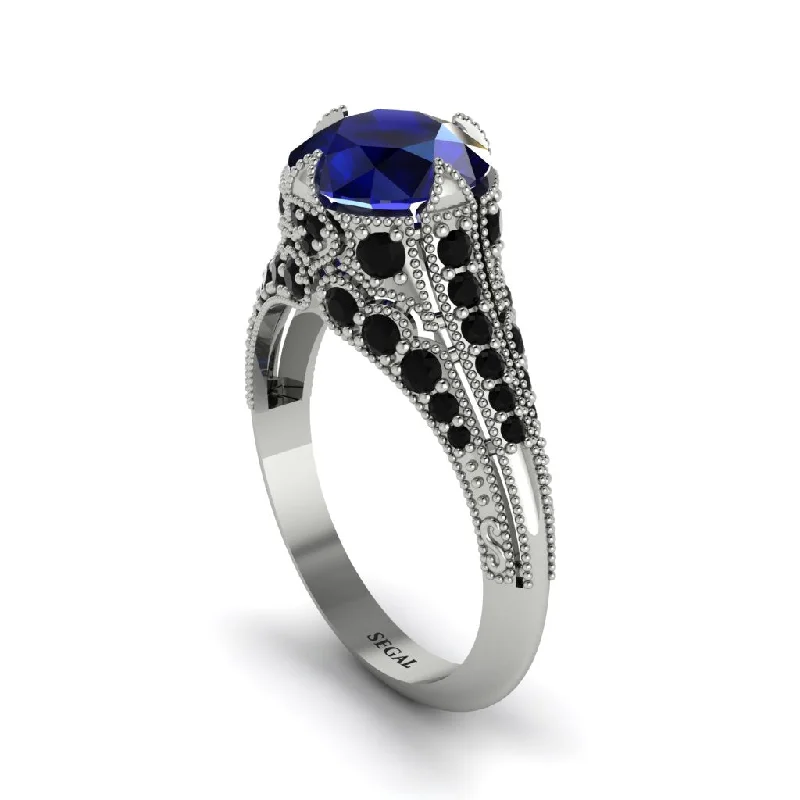 ladies engagement ring designer multi-stone-Sapphire Vintage Crown Engagement Ring - Talia No. 45