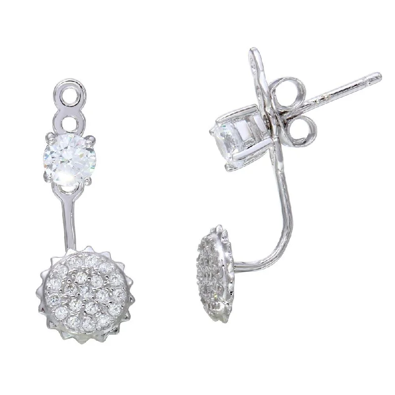 ladies earrings cyber monday square-Rhodium Plated 925 Sterling Silver CZ Stone and Sun Front and Back Earrings - BGE00547