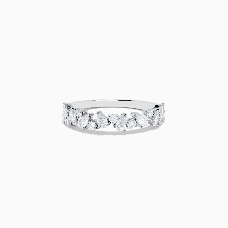 ladies ring ethical pearl-Pave Classica 14K White Gold Multi Shape Diamond Band 0.80 TCW