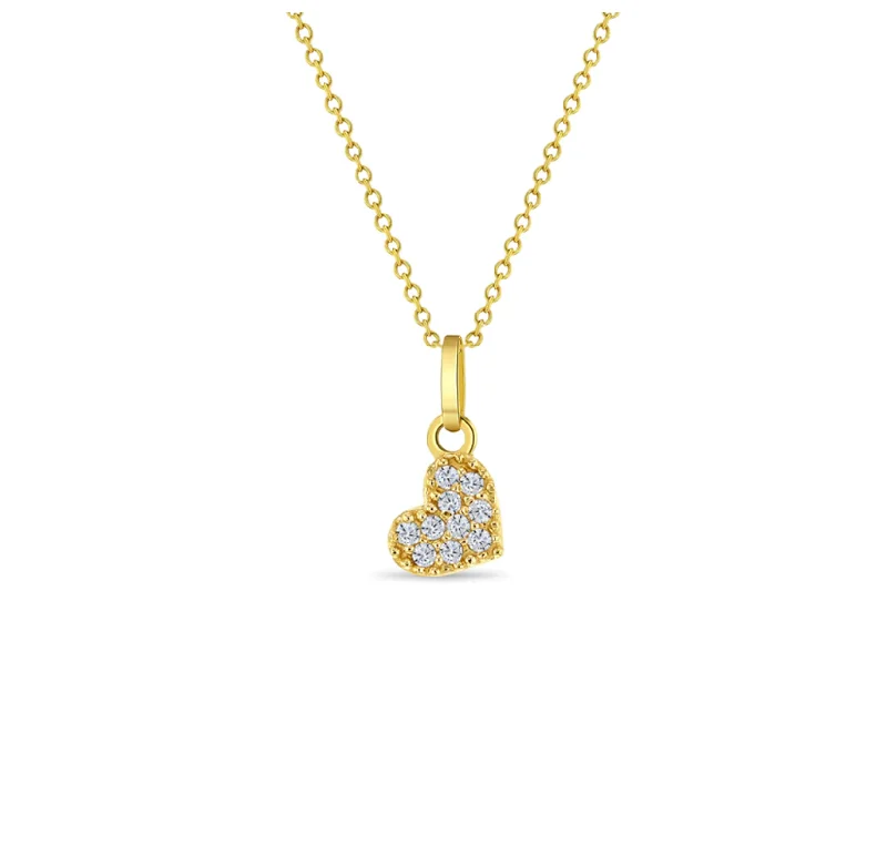 Ladies necklaces Chinese symbol necklaces-14k Tiny Pave "Diamond" Heart Necklace