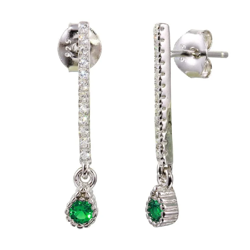 ladies earrings modern topaz-Rhodium Plated 925 Sterling Silver Green CZ Bar Drop Earrings - BGE00557GRN