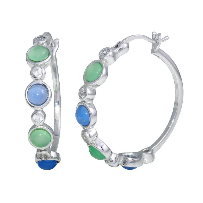 ladies earrings holiday asymmetrical-Clearance-Silver 925 Rhodium Plated Multicolor CZ Round Hoop Earrings - STE00705