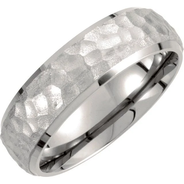 ladies ring celestial recycled-Titanium 7 mm Hammered Finish Beveled Edge Band