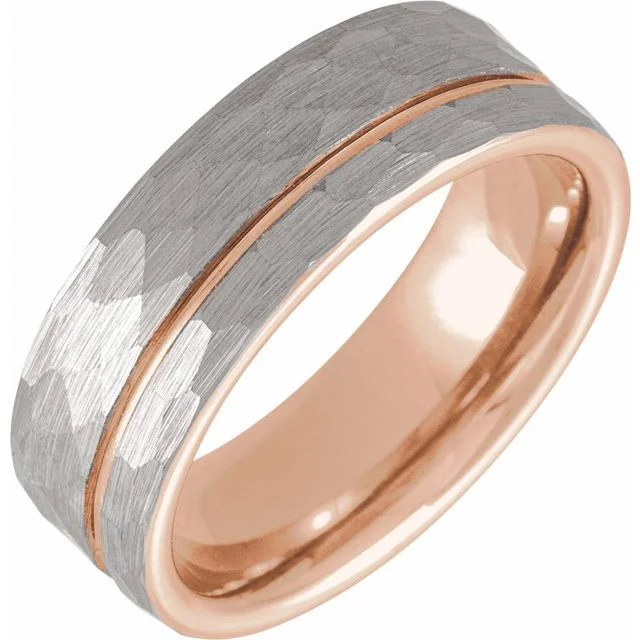 ladies ring premium multi-stone-18K Rose Gold PVD Tungsten 8 mm Grooved Band