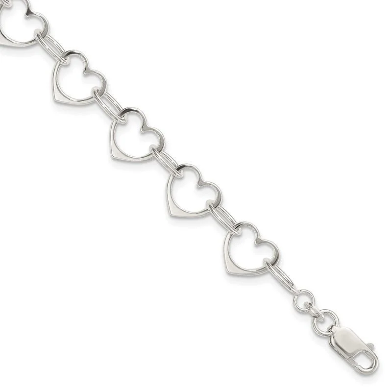 Ladies bracelets family heirloom styles-Sterling Silver Heart Link Bracelet