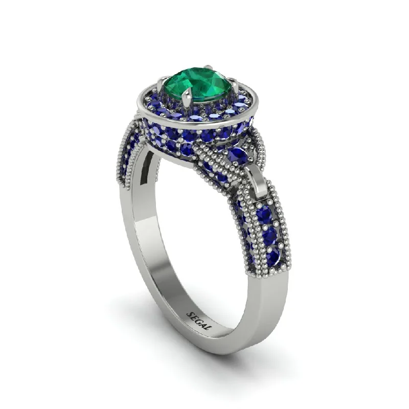 ladies engagement ring flower conflict-free-Emerald Double Halo Handmade Engagement Ring - Gracelyn No. 66