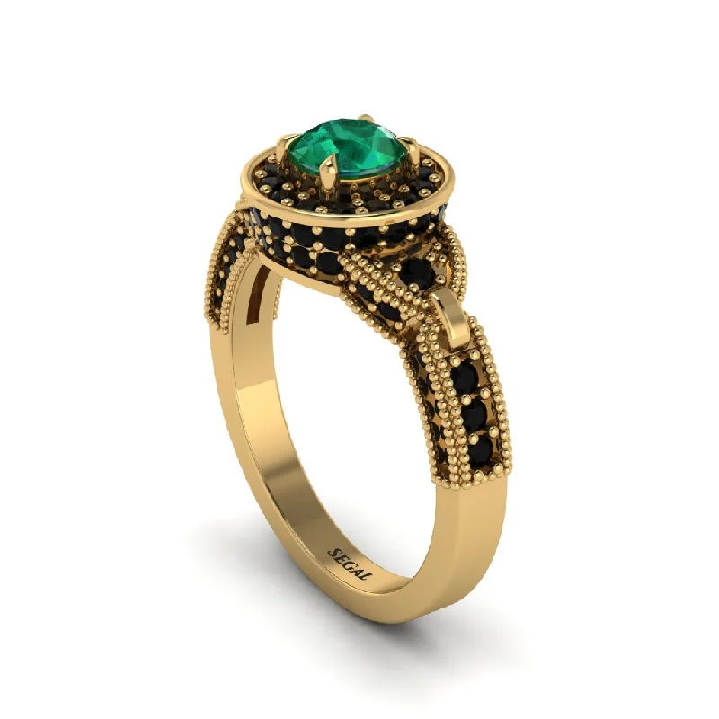 ladies engagement ring animal artisan-Emerald Double Halo Handmade Engagement Ring - Gracelyn No. 34