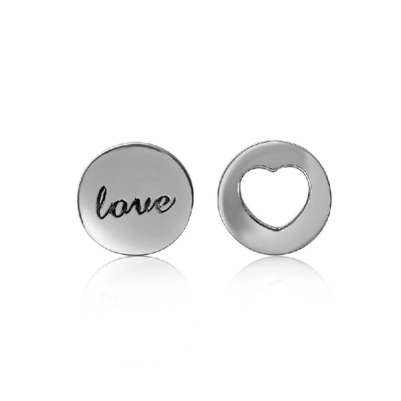 ladies earrings premium pave-Silver 925 Rhodium Plated Love and Heart Earrings - STE01052