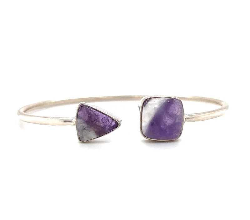 Ladies bracelets heritage inspired bracelets-Sterling Silver Chevron Amethyst Bangle Bracelet